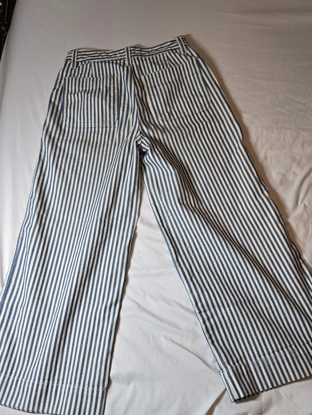 Madewell Emmett Wide-Leg Crop Pants Railroad Stripe Blue & White 27x24 - Picture 9 of 10